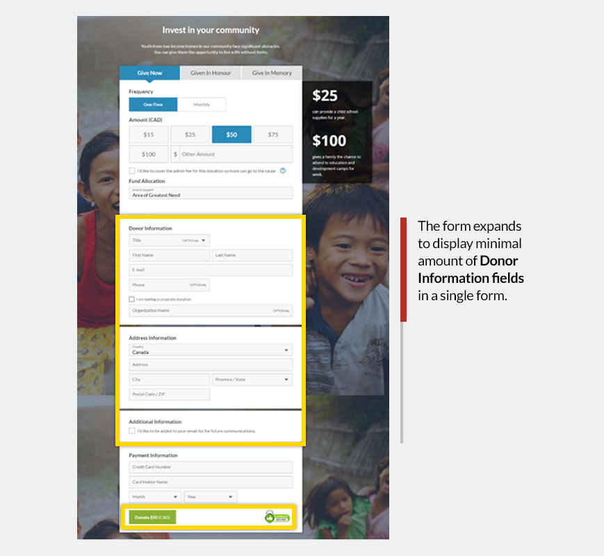 donation form fields